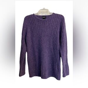 Rafaella Angora, Lambs Wool Purple Ribbed  Crew Neck Sweater Size Medium New